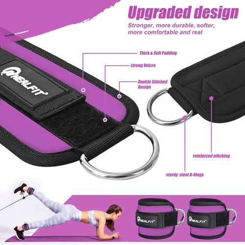 NEALFIT Ankle Strap for Cable Machine, Gym Ankle Cuff for Kickbacks, Leg Extensions, Glute Workouts, Booty Hip Abductors Exercise for Women and Men (Purple, Pair)