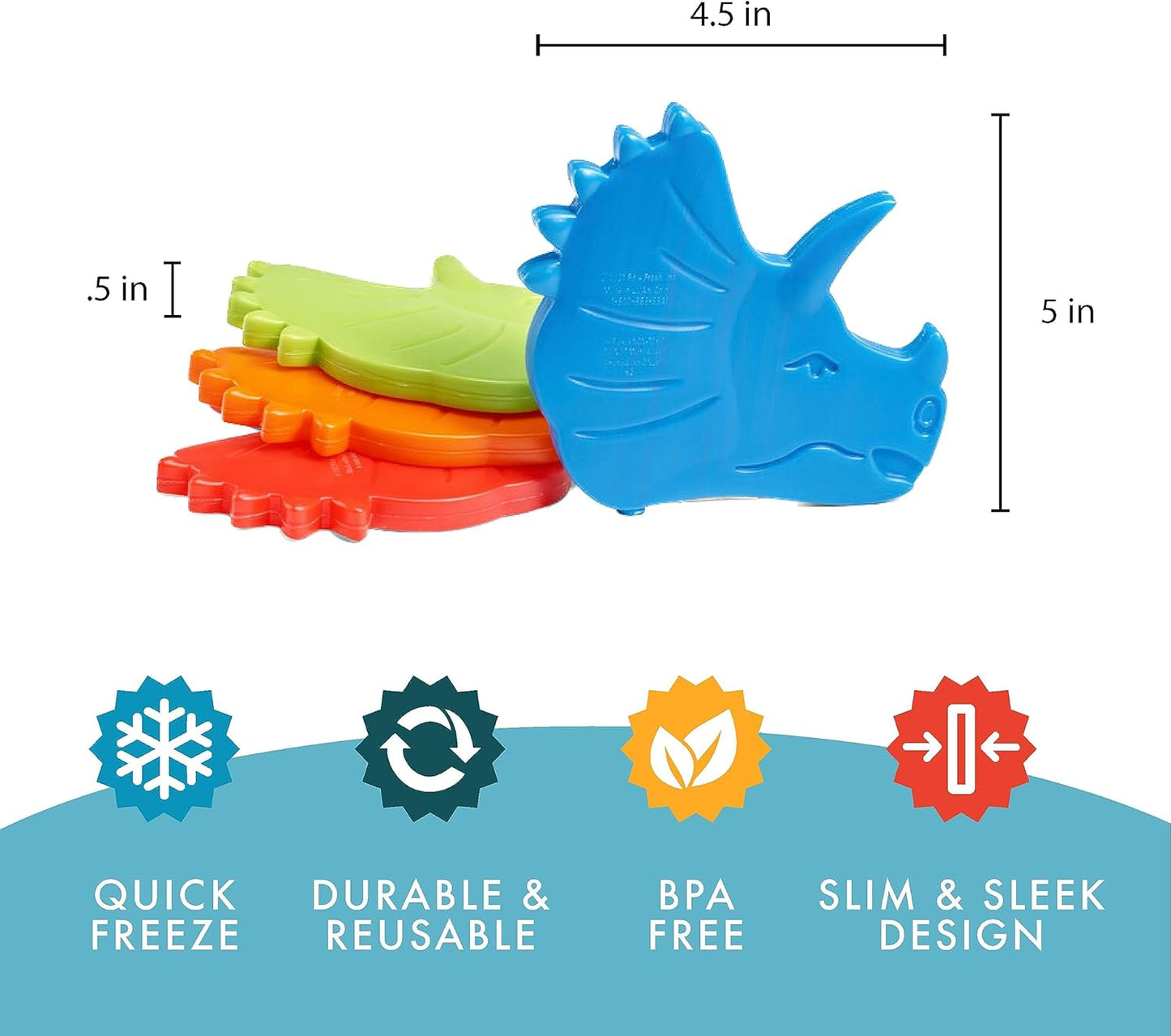 Fit & Fresh Cool Coolers Kids Lunch Box Ice Packs, Slim Ice Packs for Lunch Bags, Lunch Ice Packs Reusable-Multicolored, Set of 4 (Penguin)