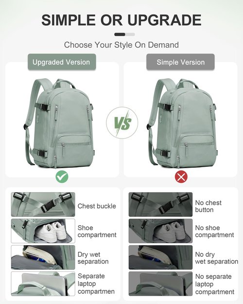 BJLFS Large Travel Backpack for Women Men,Carry On Backpack,Hiking Backpack Waterproof Outdoor Sports Rucksack Casual Daypack Travel Essentials（simple, Army green）