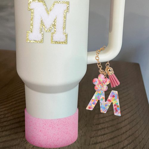 LA KEN DU Use for Stanley Cup Accessories Charms 40oz 30oz,Compatible with Stanley Cup Letter Charms for Handle Silicone Boot,Straw Cover Topper & Sticker(M)