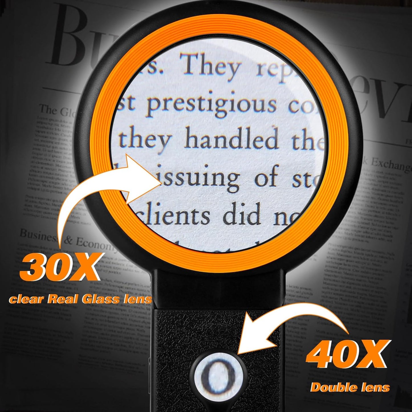 30X 10X Magnifying Glass with Light and Stand, Foldable Handheld Magnifying Glass 18 LED Illuminated Lighted Magnifier for Macular Degeneration, Seniors Reading, Close Work, Coins, Jewelry