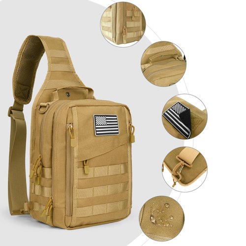 HAOMUK Tactical Sling Bag Backpack for Men with Pistol Holster Military Shoulder Crossbody Bag for Concealed Carry - Khaki