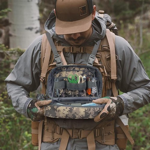 SUNRISING Tactical Chest Rig Bag Modular Tool Bag Tactical Molle Management Bag Detachable Magazine Pouches Plate with Strap Large Capacity Men's Chest Bag for Hunting Running Fly Fishing Grey Camou
