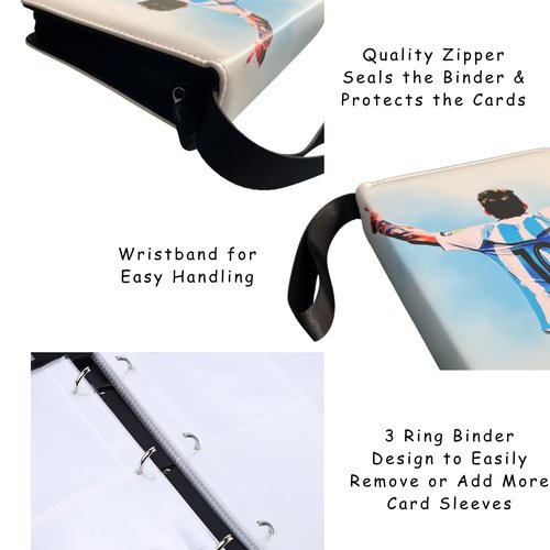 Soccer Card Binder 440 Pockets- Waterproof Trading Card Album with 55 Removable Sleeves Fit - 3 Rings with Zipper -Compatible with Topps Sports Cards Collection