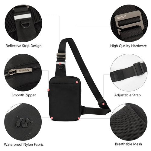 OSOCE Small Sling Bag for Men and Women with RFID Pocket, Anti Theft Crossbody Chest Bag Casual Travel Bag for Hiking,Black,Small
