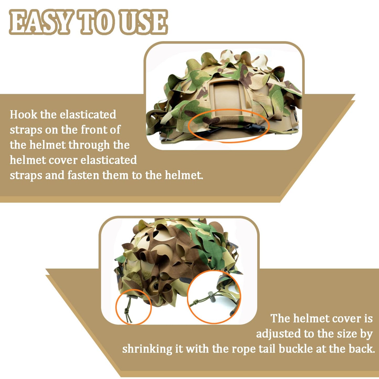 Favuit Tactical Helmet Cover, Camouflage Fast Helmet Cover Adjustable Tactical Gear Paintball Airsoft Equipment fit PJ BJ MH Fast Helmets(Desert Camo)