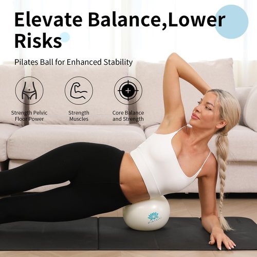 PAIDU Pilates Ball 10-inch Core, Anti-Explosion and Anti-Slip Mini Yoga Balls, Suitable for Pilates, Yoga, Core Training, Physical Therapy, Balance, Stability, Stretching Exercises (White)