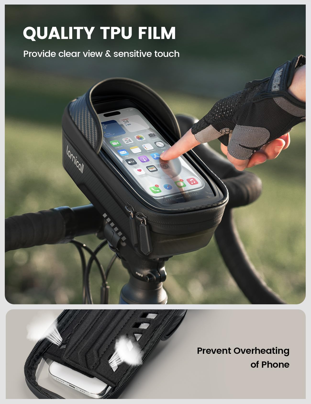 Lamicall Bike Frame Bag Waterproof, [1s Release] [2 in 1], Phone Holder Mount, Cycling Pouch with Rain Cover, Bike and Bicycle Top Tube Bag Accessories for Phones Under 7"
