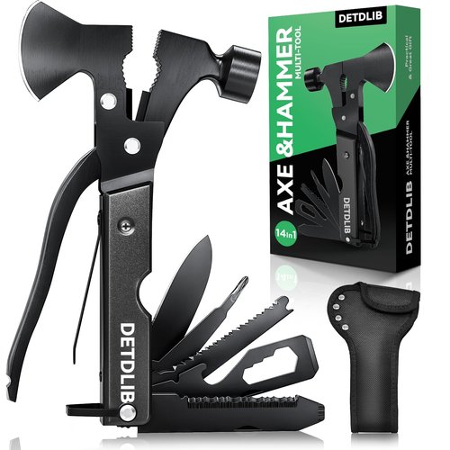 Gifts for Dad, 15-in-1 Multitool Axe Hatchet, Birthday Gifts for Men, Cool Men Gifts for Dad, Husband, Essential for Camping, Hiking, Gifts for Him, Women, Black