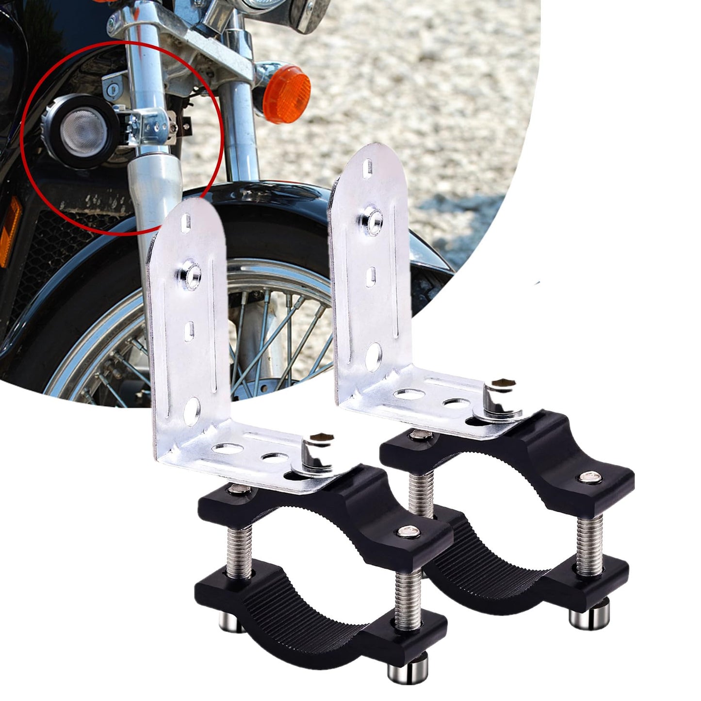 Motorcycle Fog Light Fork Mount Brackets, Light Clamps, Handlebar Fork Tube Mounting for Fog Lights Bull Bar Fits 1-1.4inch