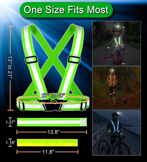 Reflective Vest with LED Headlamp,6 Pack Light Up Reflective Running Gear with Motion Sensor Rechargeable Headlamp ,High Visibility Reflector Armbands for Running,Hiking,Walking,Cycling, Repairing