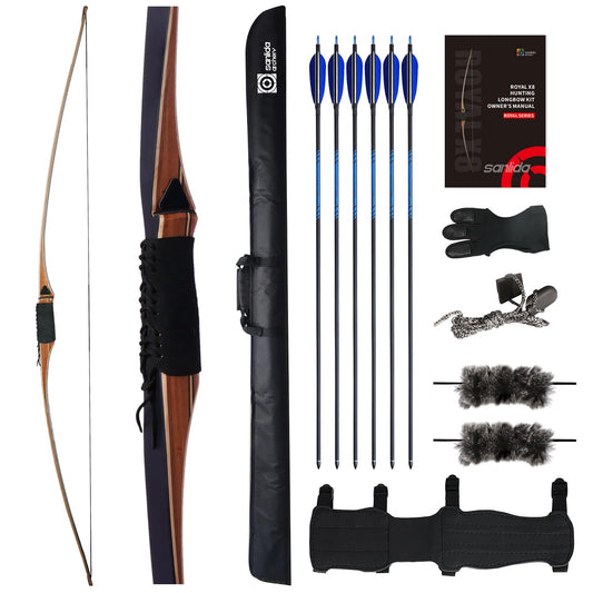 Sanlida Archery 68” Royal X8 Longbow Traditional Wooden Hunting Bow Handmade Hunting Bow and Arrows kit for Adults & Traditional Archers, RH Only (50lbs, Right Hand)