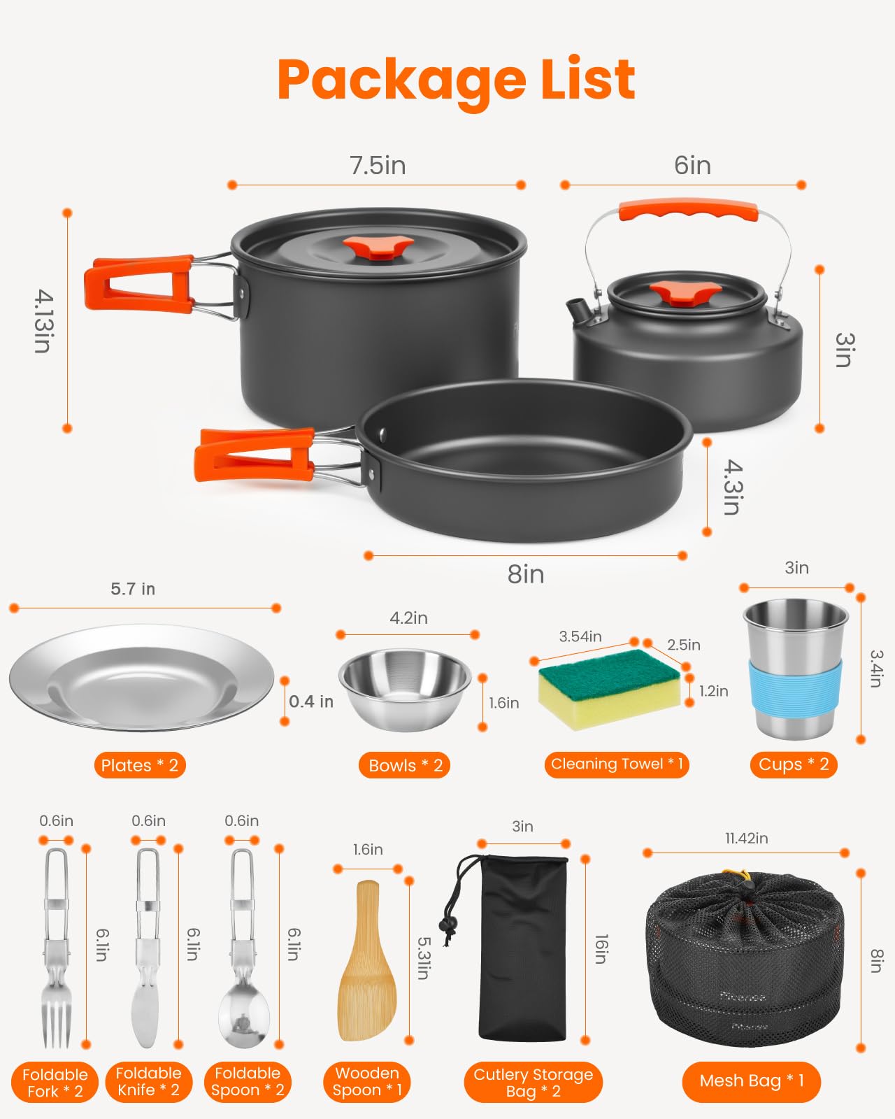 Fitense 22Pcs Camping Cookware Mess Kit for 2, Lightweight Camping Kitchen Pots and Pans Set, Portable Camping Essentials for Backpacking, Camping Cooking Hiking and Picnic