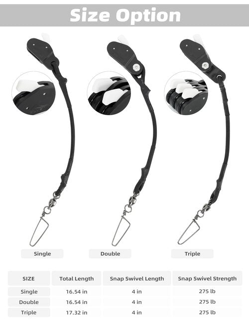 BLUEWING Outrigger Halyard Lock Pulley Double with Ball Bearing Snap Swivel for Offshore Fishing, Black