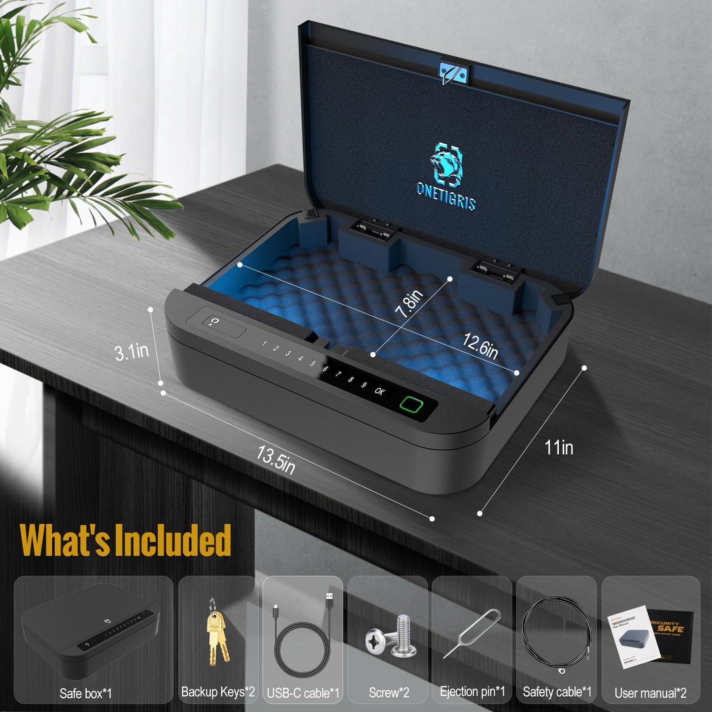 Gun Safe for Handgun - ≤0.1s Quick Access Biometric Handgun Safe for Pistols, 4-Ways Unlock APP/Fingerprint/Numeric Code/Key, Gun Lock Box for Nightstand Bedside Home Car - Aluminum Alloy