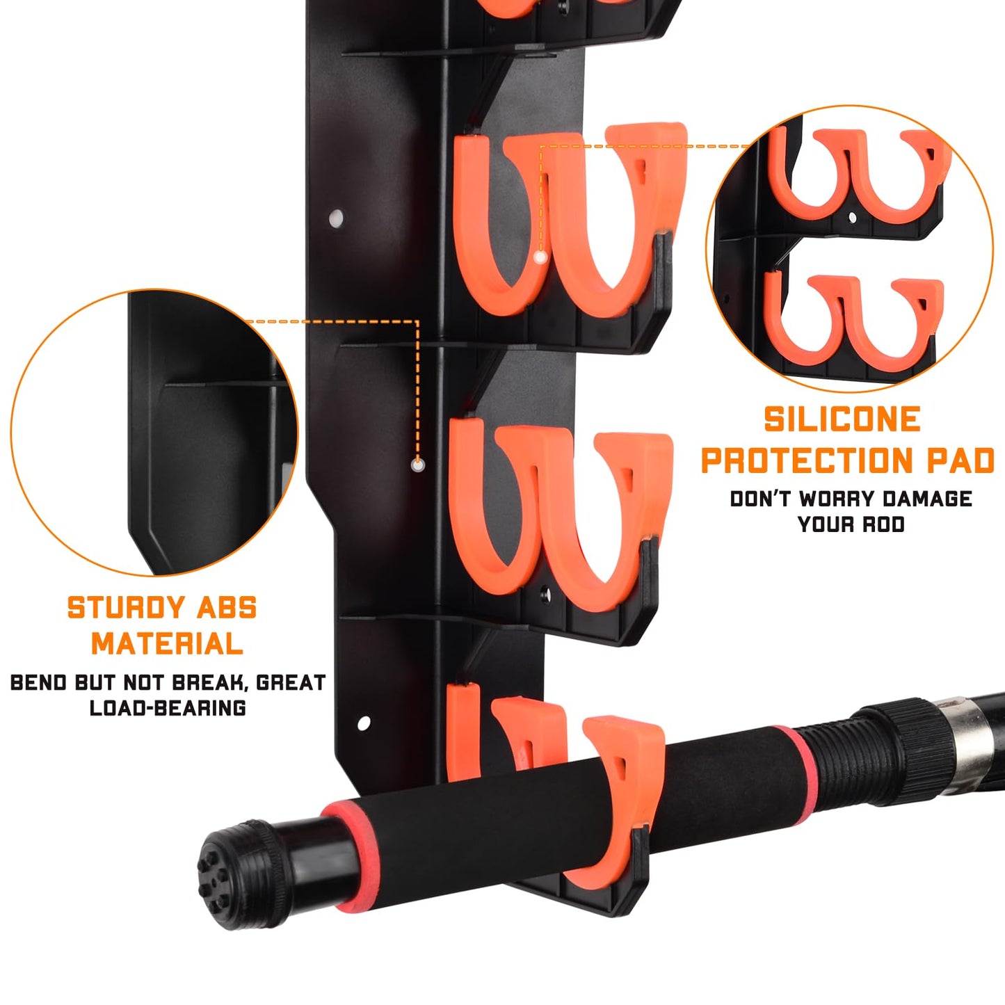 Fishing Rod Holders, Fishing Pole Holders for Garage, Wall or Ceiling Mounted Fishing Rod Rack Holds Up to 10 Rods（1 Pack）