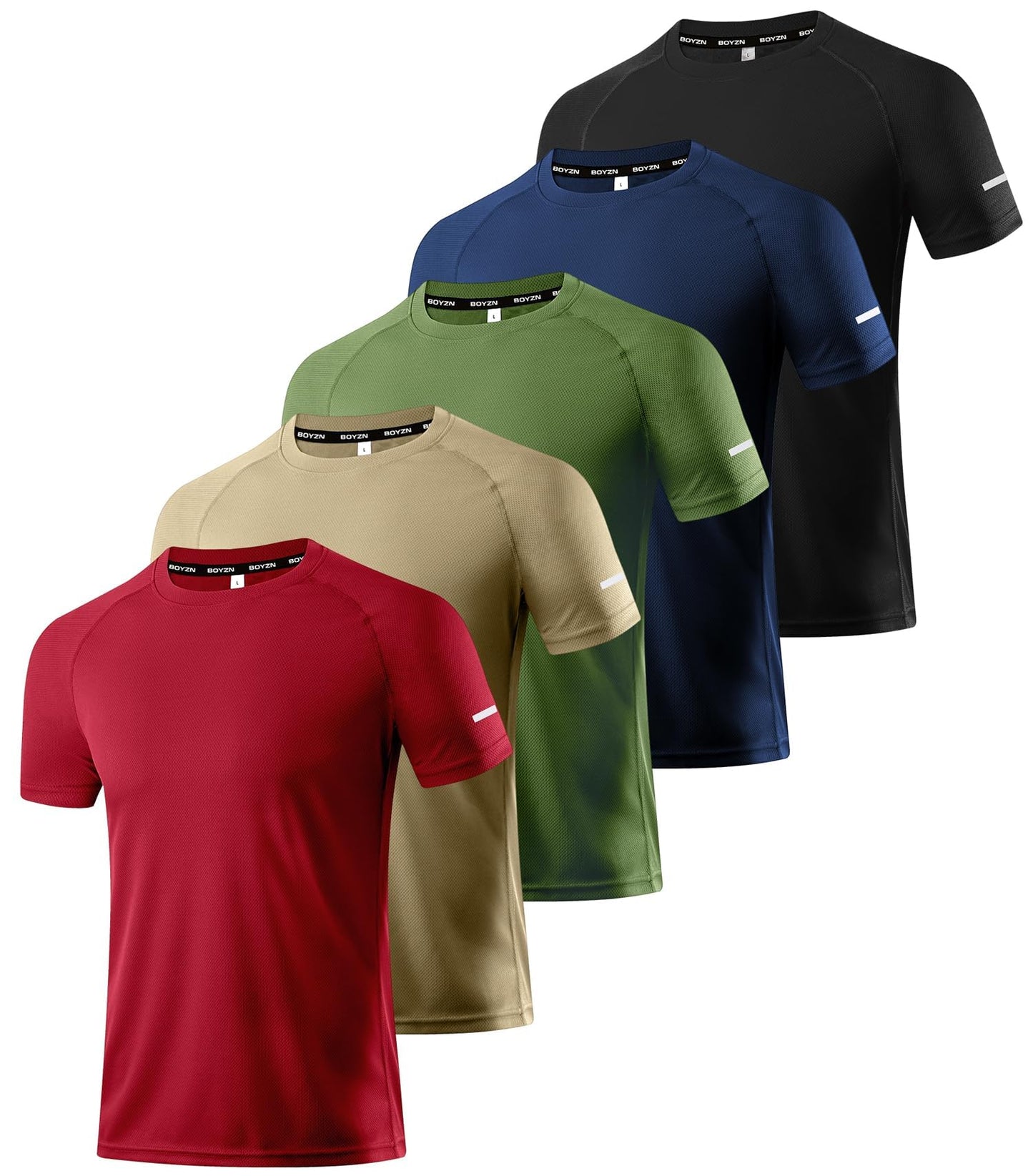Boyzn 5 Pack Workout Shirts for Men, Dry Fit Moisture Wicking Crew Neck T-Shirts, Athletic Running Gym Workout Short Sleeve T Shirts for Men 5P08-L