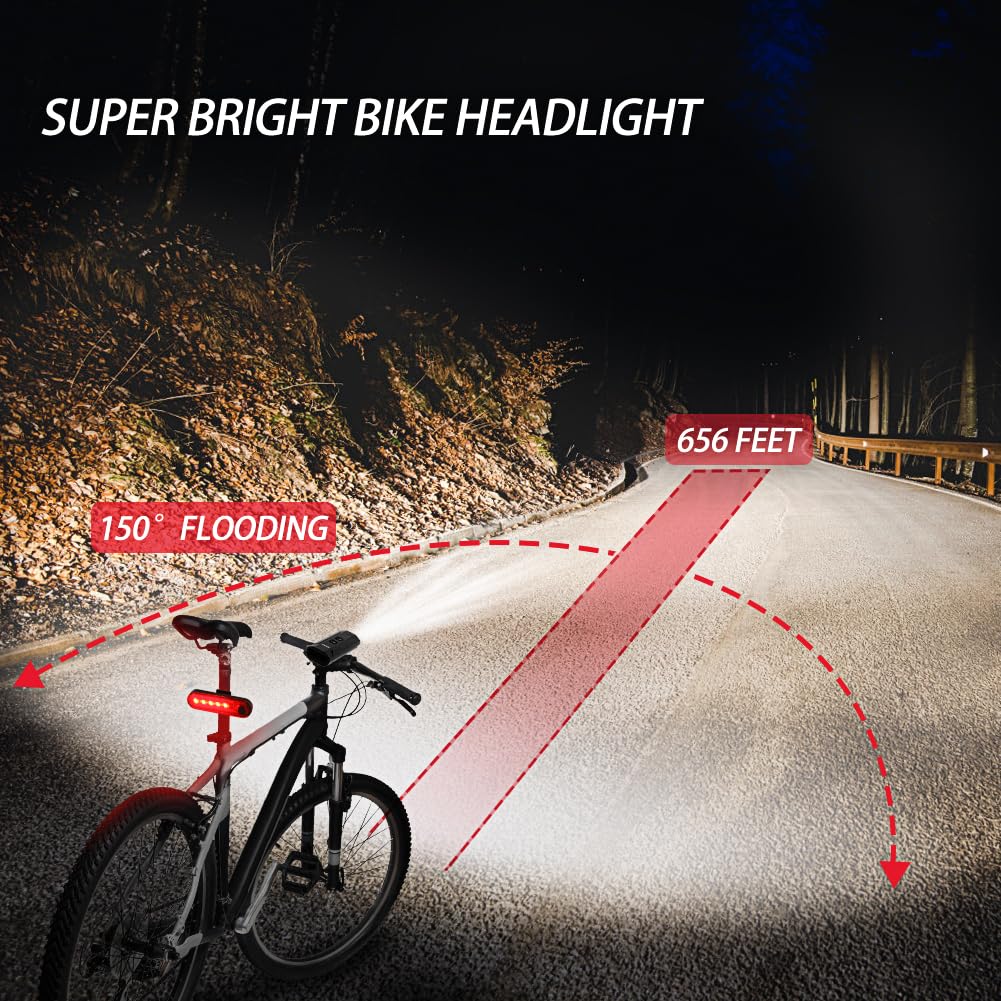 JEWHUN 1200 Lumen LED Bike Lights for Night Riding,Super Bright Rechargeable Bicycle Light,High Low Beam Bike Headlight, LCD Display, 13+4 Modes, Waterproof Front and Rear Bike Light