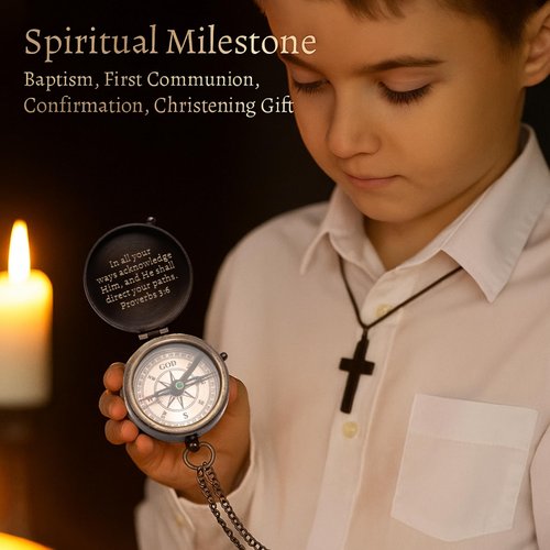 Baptism Gifts for Boys – Engraved Compass with Scripture – Religious Christian & Catholic Keepsake for Christening, First Communion, or Confirmation – Faith Compass Gift for Godson, Son, or Grandson