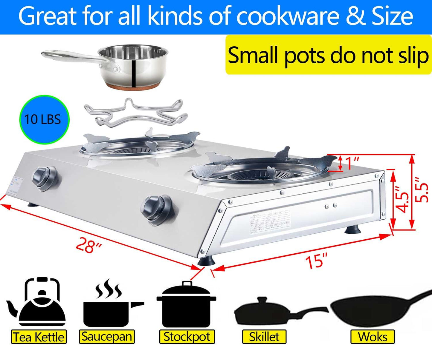 Horynar Propane Stove 2 Burner Auto Ignition Propane Burner 26000 BTU Gas Stove with CSA LPG Hose for Outdoor, Emergency