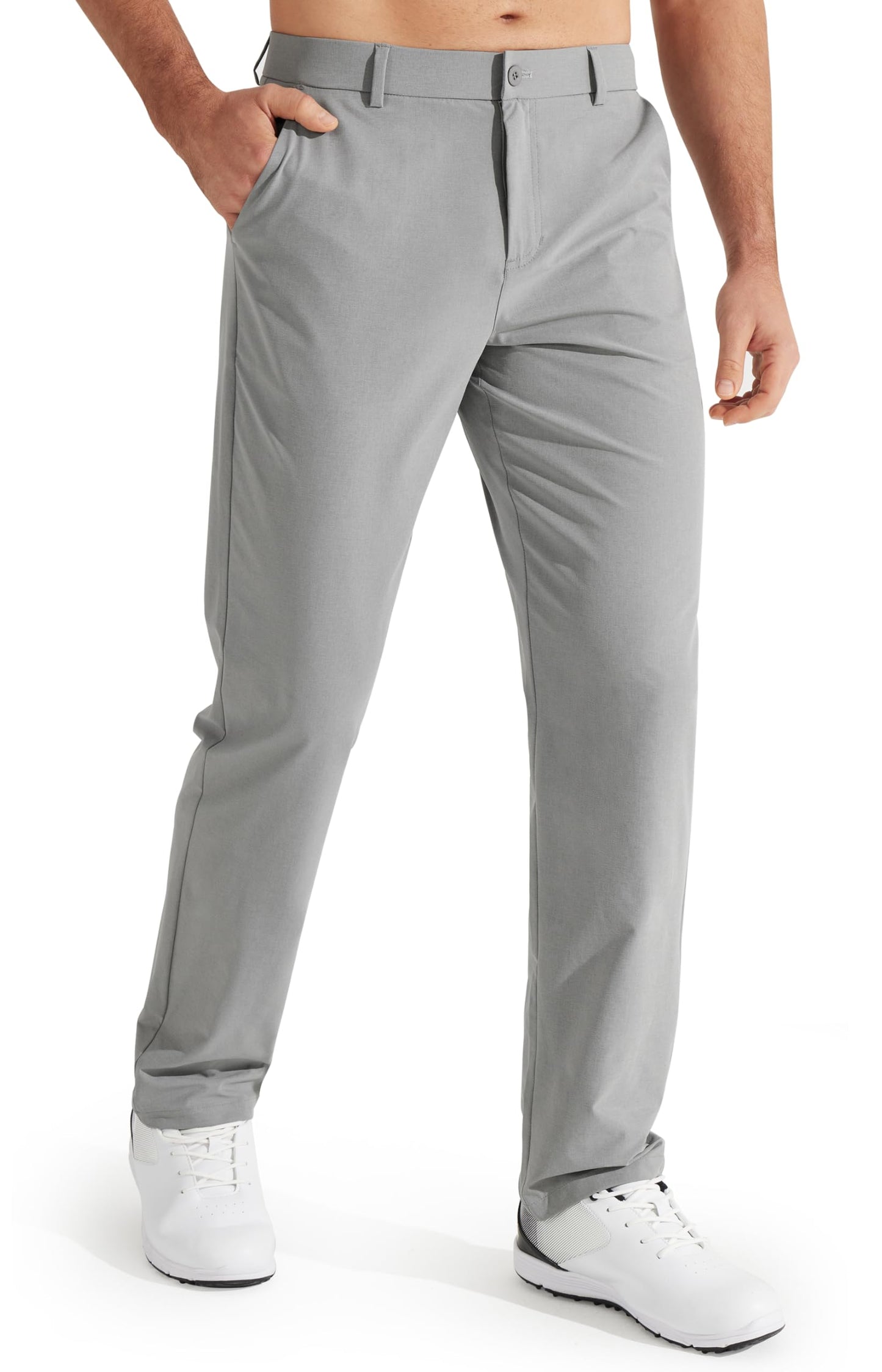 Libin Mens Golf Pants Classic Fit Stretch Work Dress Pants 32" Quick Dry Lightweight Business Casual Trousers Comfort Water Resistant, Light Grey, 36W x 32L