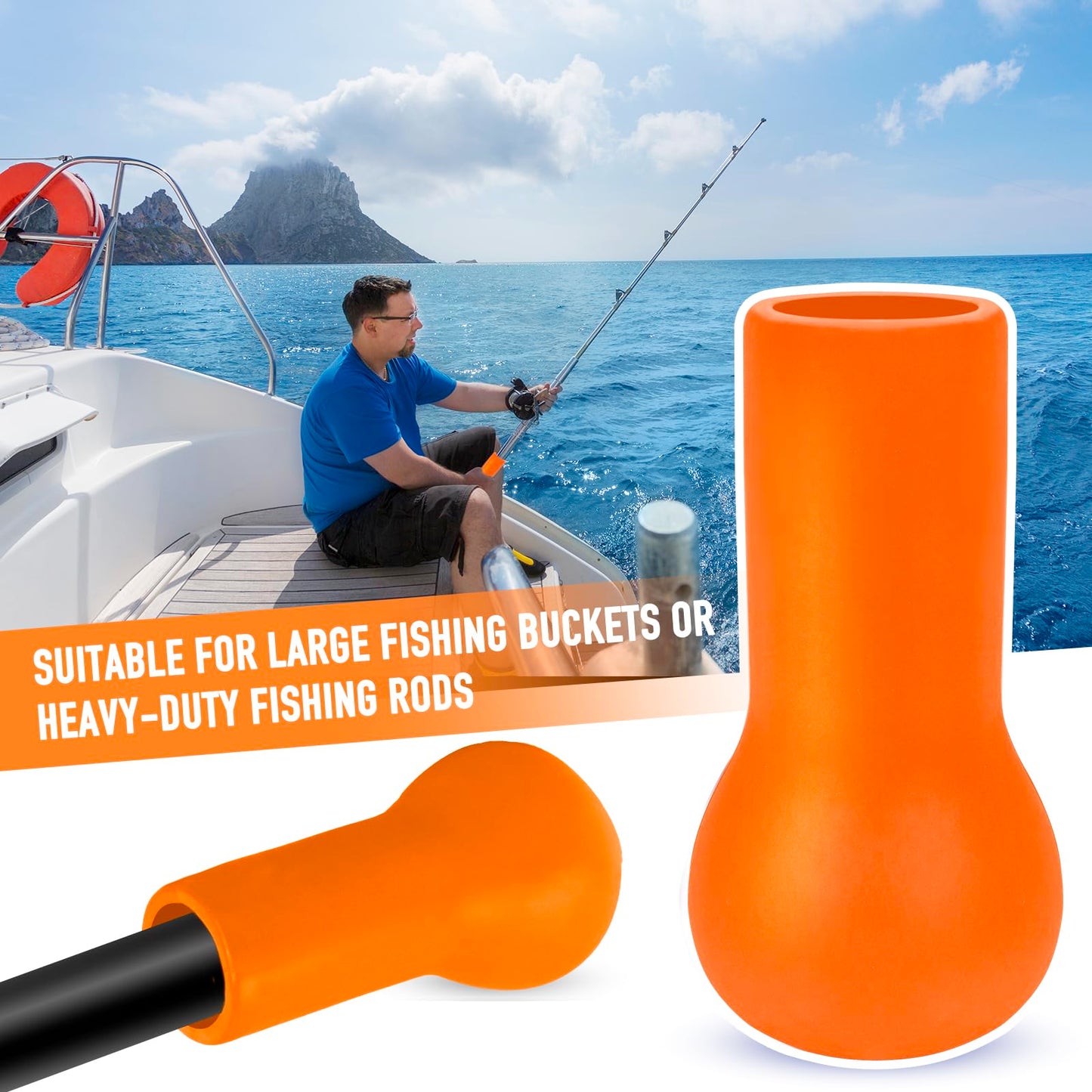Fishing Rod Butt Cushion, Portable Belly Top Pole Bracket Fish Rod Belly Spherical Barrel, Shock Absorption EVA Foam Stand Up Fishing Pole Holder Base Support for Better Control (Orange)