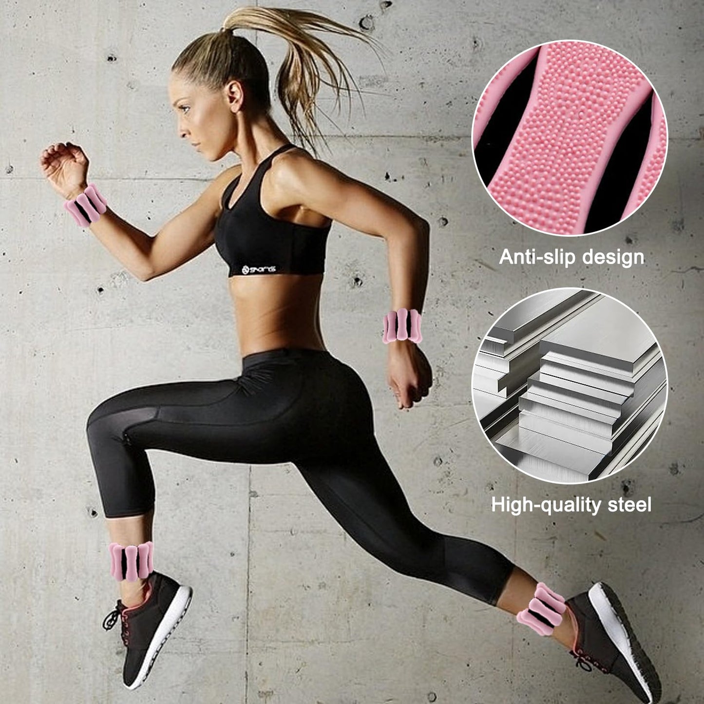 Adjustable wrist and ankle weights for women-Ankle Weights 2 Lbs/1Lb Each-Leg weights for women man (Pink)