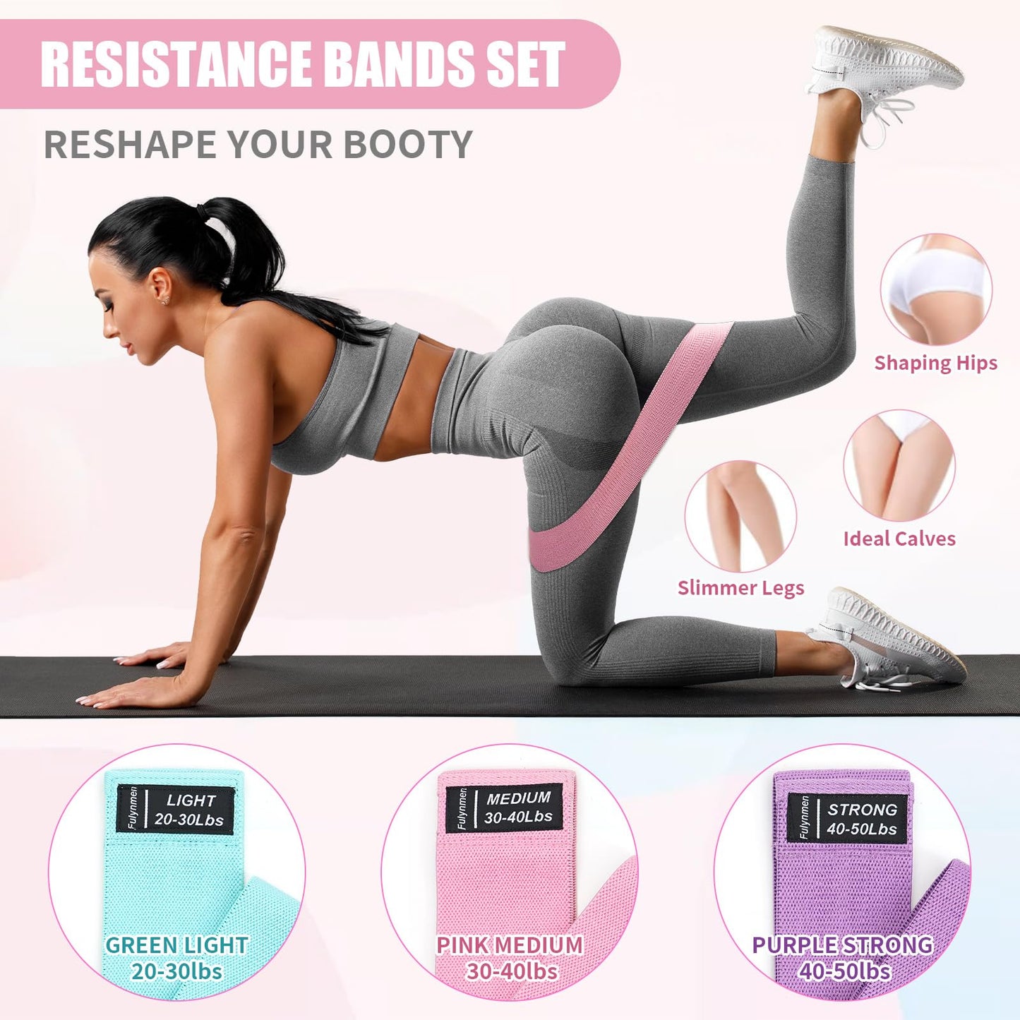 Fulynmen 9Pcs Barbell Pad Set, Hip Thrust Pad, Squat Pad, Gym Accessories Essentials Women Equipment With Barbell Pad for Hip Thrust, 2 Lifting Wrist Straps for Weightlifting, 2 Ankle Straps for Cable Machines, 3 Resistance Bands for Working Out, Carry Ba