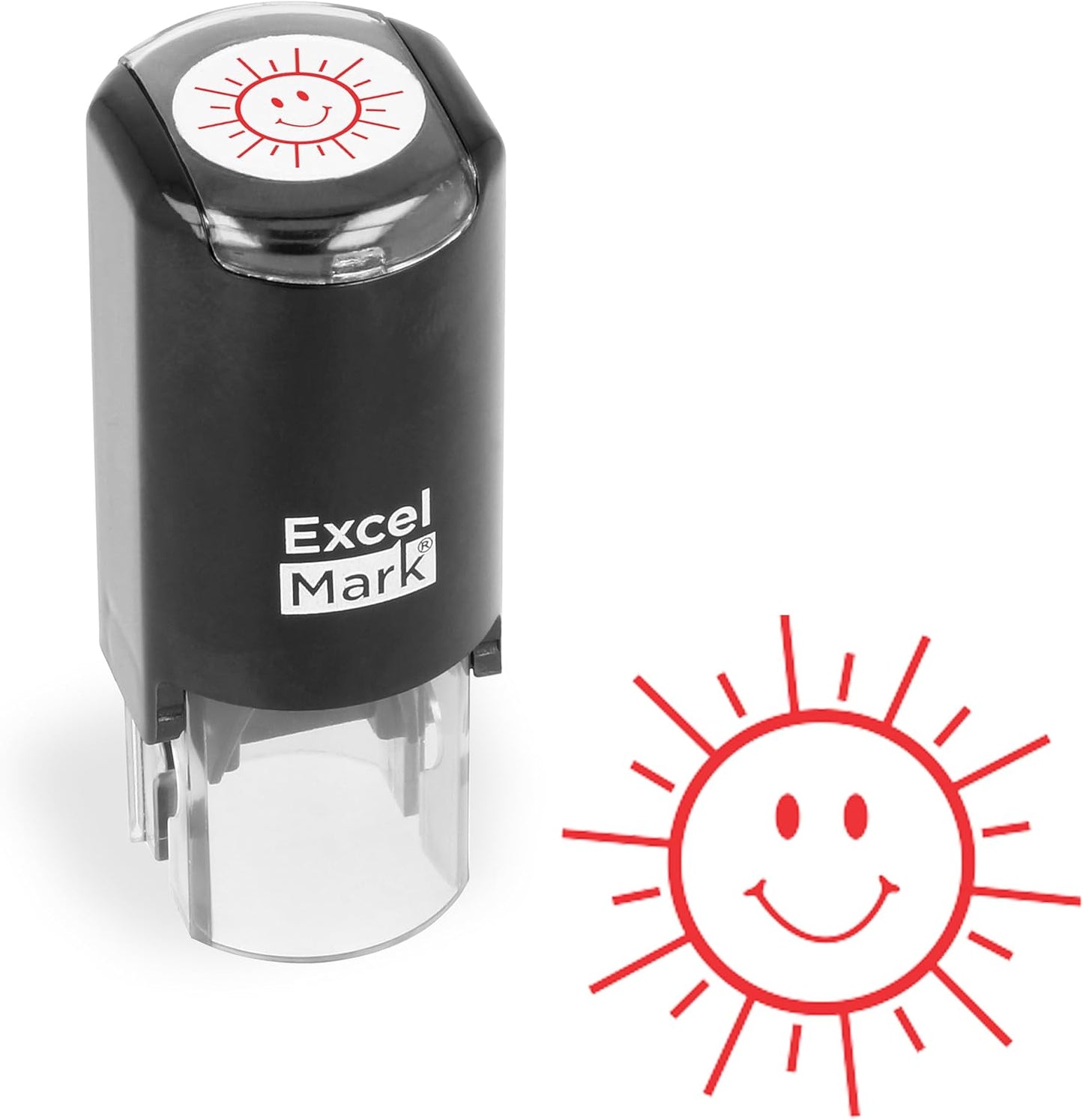 ExcelMark Round Teacher Stamp - Solid Star - RED Ink
