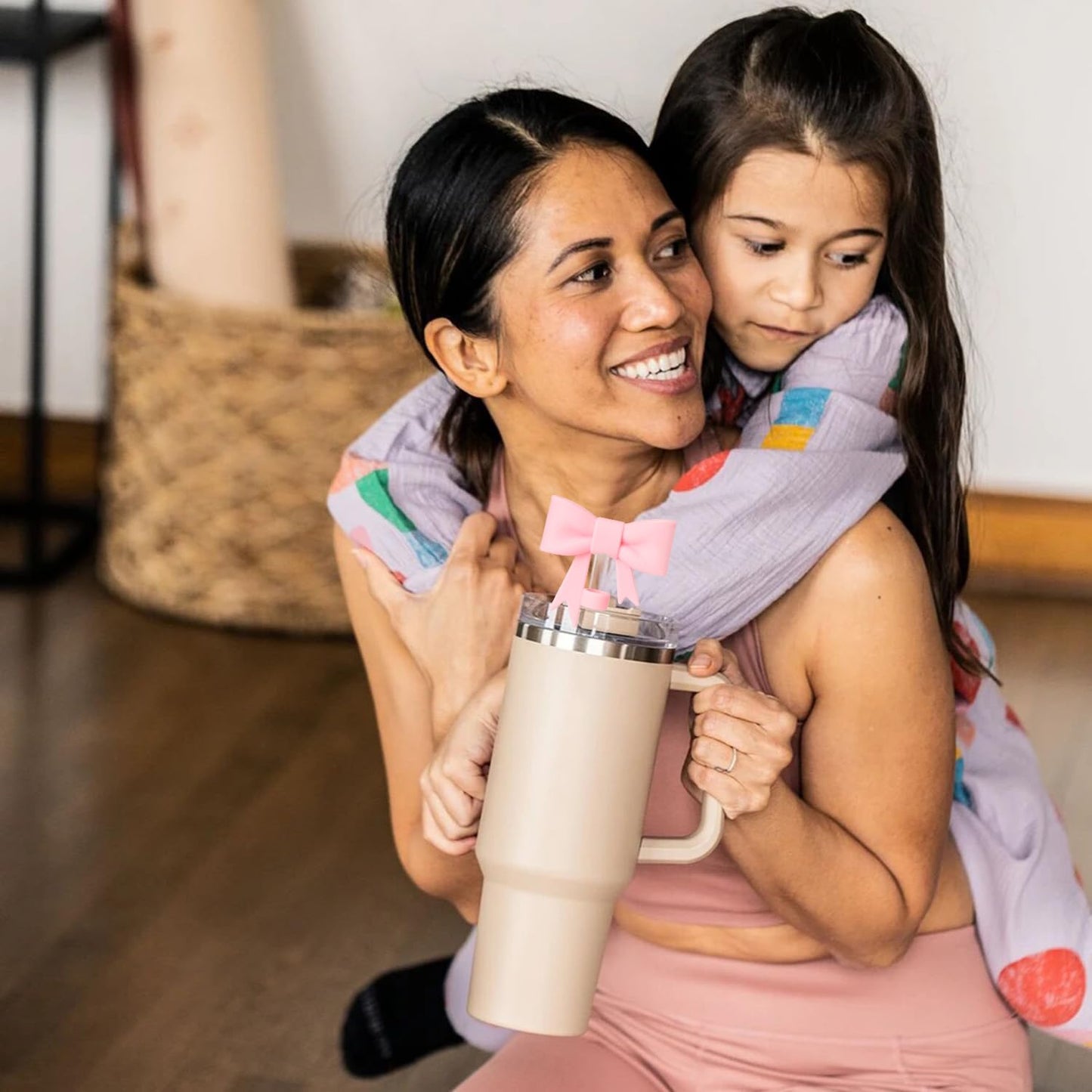 HIUSITY Bow Straw Cover Topper for Stanley Cup,Silicone Straws Toppers for Tumbler with Handle 40oz,Cute 10mm/0.4in Covers Cap,Dust-Proof Reusable Lids for Stanleys Cups Accessories,Pink