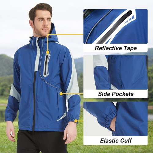 Men's Lightweight Waterproof Rain Jacket Arasiyama Windproof Raincoat with Hood Outdoor Ventures for Hiking Golf Travel