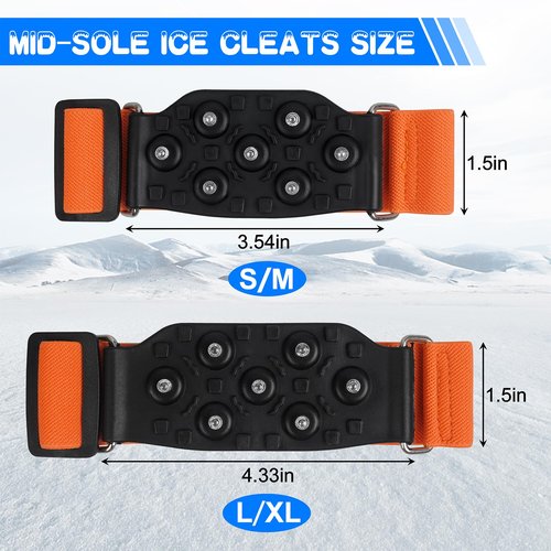 Ice Cleats Mid-Sole Traction Cleats Crampons Anti Slip Cleats for Shoes and Boots 7 Tungsten Studs Snow Grippers with Adjustable Straps Winter Walking on Ice (M- 1 Pair)
