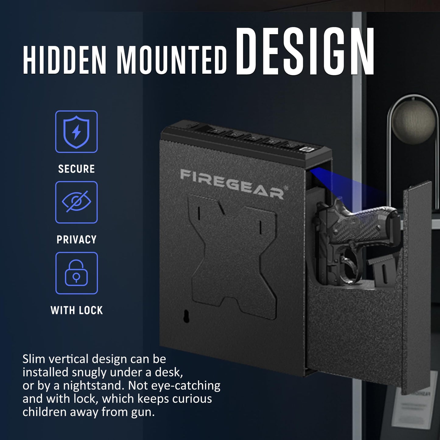 FIREGEAR Carbon Steel Gun Safe with Upgraded Biometric Sensor Unlocks in 0.5s, Stores 20 Fingerprints for Multi-User Access, Childproof Design - Bedside Storage, Nightstand Safe, Compact - Black