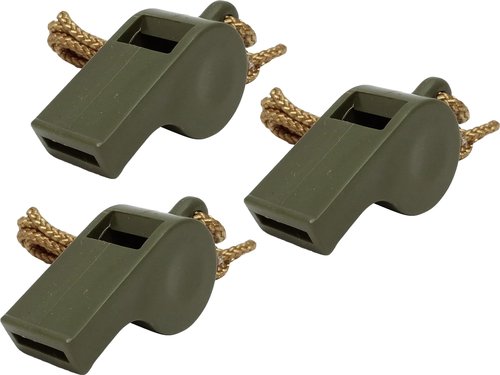 Olive Drab Plastic US Army Police Cork Whistle with Lanyard Necklace, US Military Issue OD Green NSN 8310-00-526-1110 3-Pack