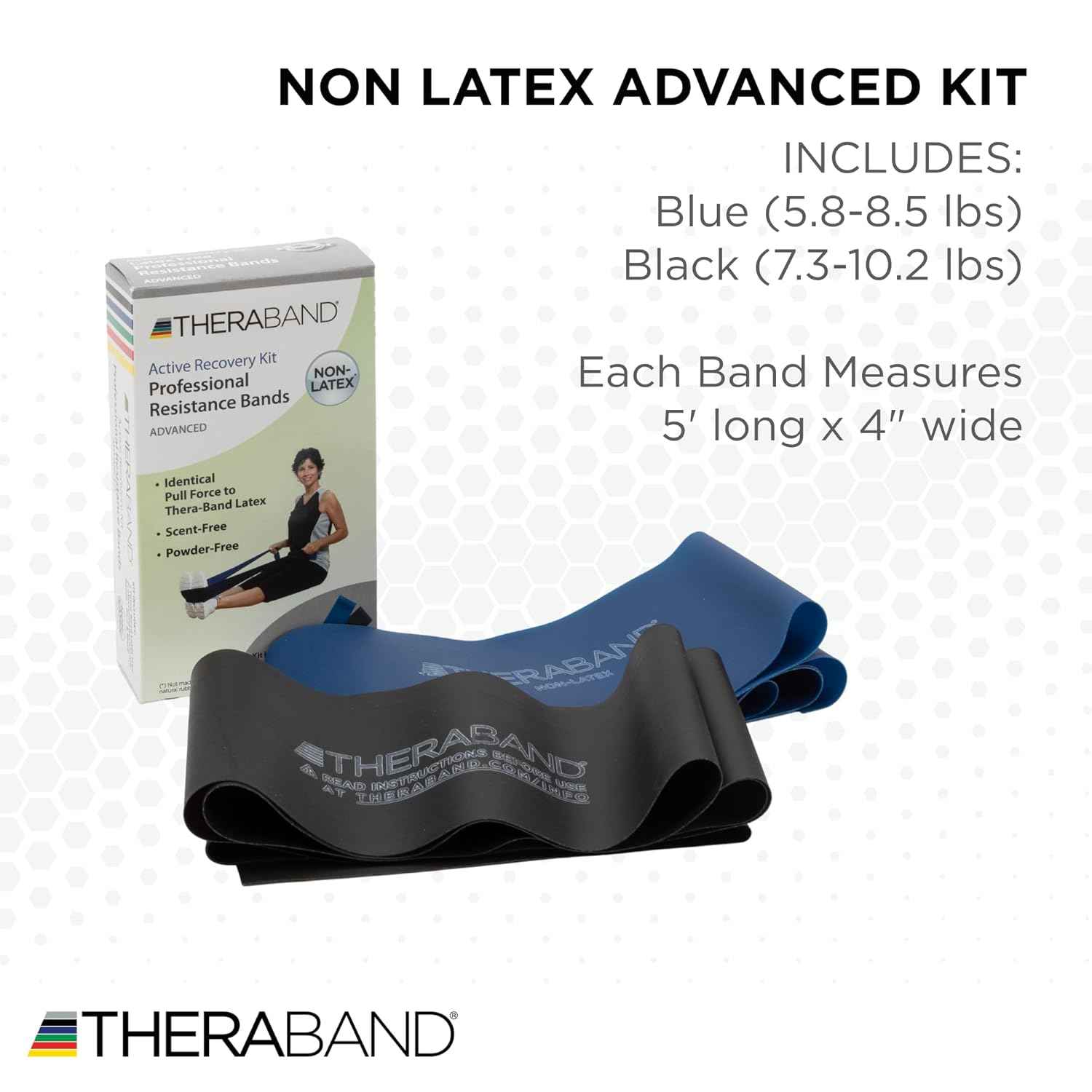 THERABAND Resistance Bands Set - Non-Latex Elastic Exercise Bands for Strength Training & Physical Therapy - Beginner Kit with Yellow, Red, Green