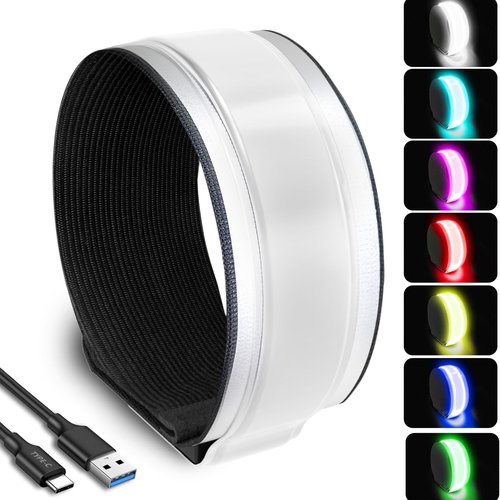 PEAKFIRE 7 Lights Colors Rechargeable LED Armband, 360° Reflective Running Light for Runners, High Visibility Light Up Reflective Running Gear for Walking Cycling at Night