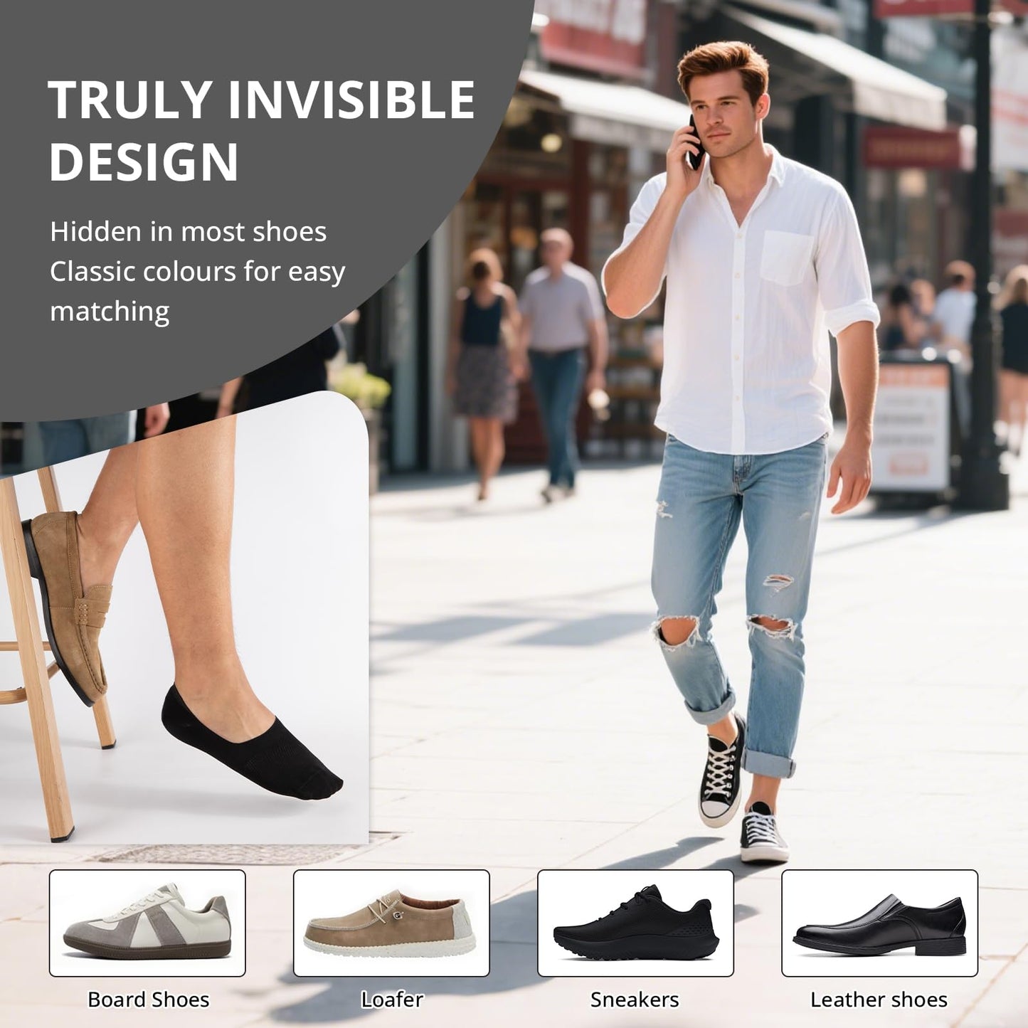 Cooplus 8 Pairs No Show Socks Men Non Slip Low Cut Cotton Invisible Socks for Loafer Flats