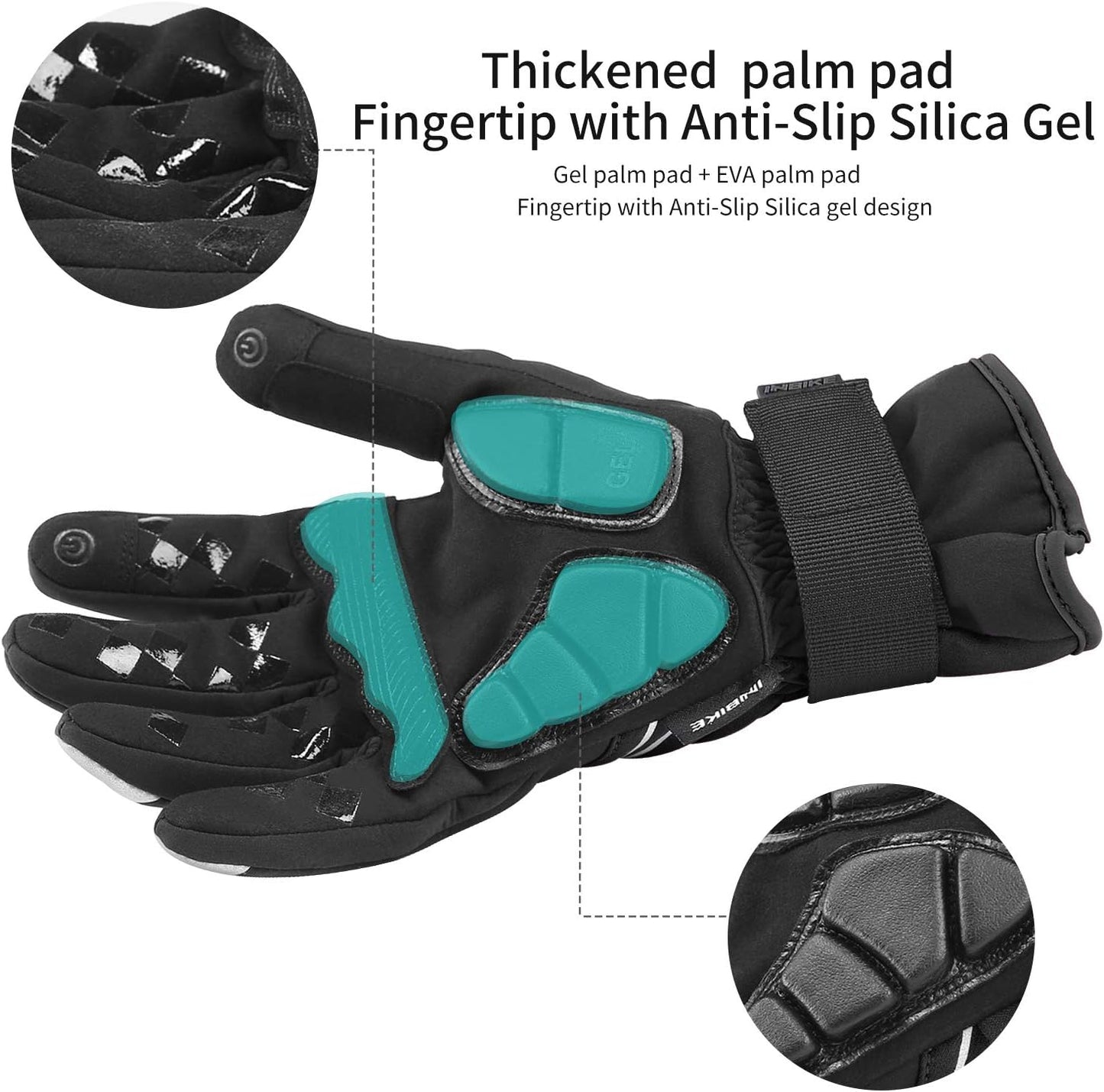 INBIKE Cycling Gloves for Men Winter Windproof Reflective Thermal Gel Pads Touch Screen