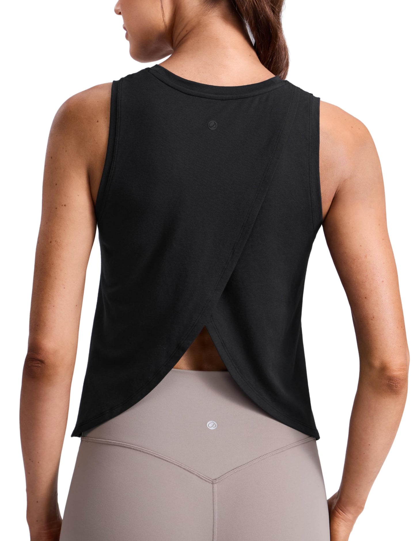 CRZ YOGA Cotton-Blend Split Open Back Tank Tops for Women - Workout Athletic Gym Casual Crewneck Sleeveless Shirts Black Small