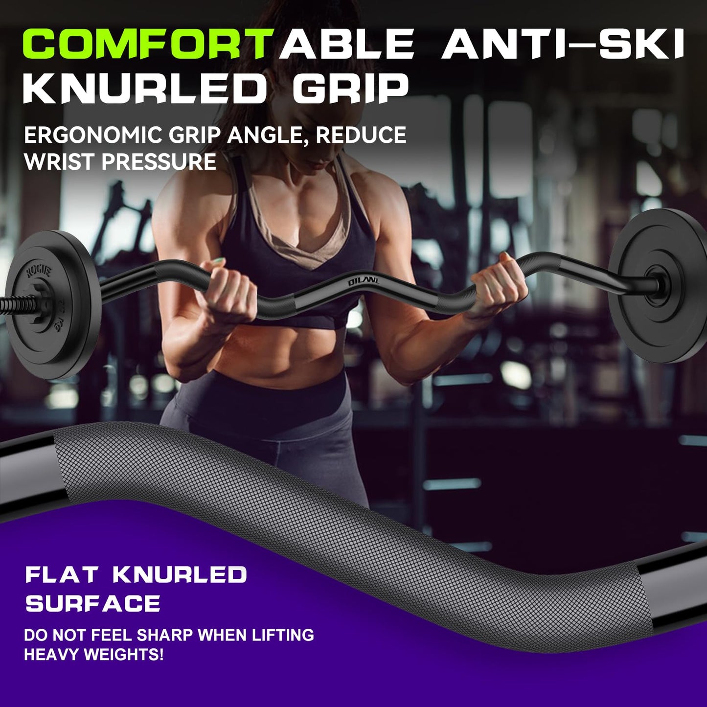 47" EZ Curl Bar Weight Lifting, 1-inch Plates Curl Bars for Squats/Hip Thrusts/Lunges, Plates Curling for Gym and Home -2 Star Collars(280lb Weight Capacity) (Black)