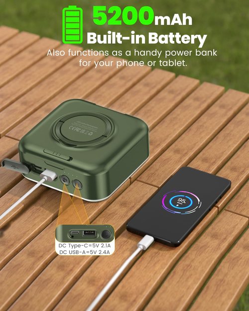 LumiSun Camping Lantern - Collapsible Solar LED Lamp, 5200mAh Solar/USB Rechargeable, 1000LM, 5 Light Modes, Outdoor IPX4 Waterproof - Portable Emergency Light （Green）