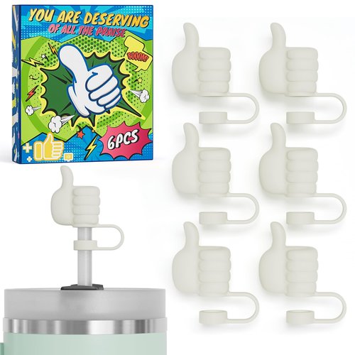 Stocking Stuffers Gifts for Teens Girls Women, 6Pcs Reusable Silicone Straw Cover for Stanley Cup 20/30/40oz, Thumbs Straw Topper Covers Cap for Stanley Tumbler Cup Accessories, Cream