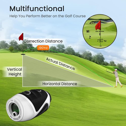 PEAKPULSE 1200 Yards Mini Range Finder Golf Rangefinder HDLCD 7X Magnification with Slope Laser Distance Rangefinder for Men Women Junior Rechargeable Flag Pole Locked with Vibration Angle Measurement