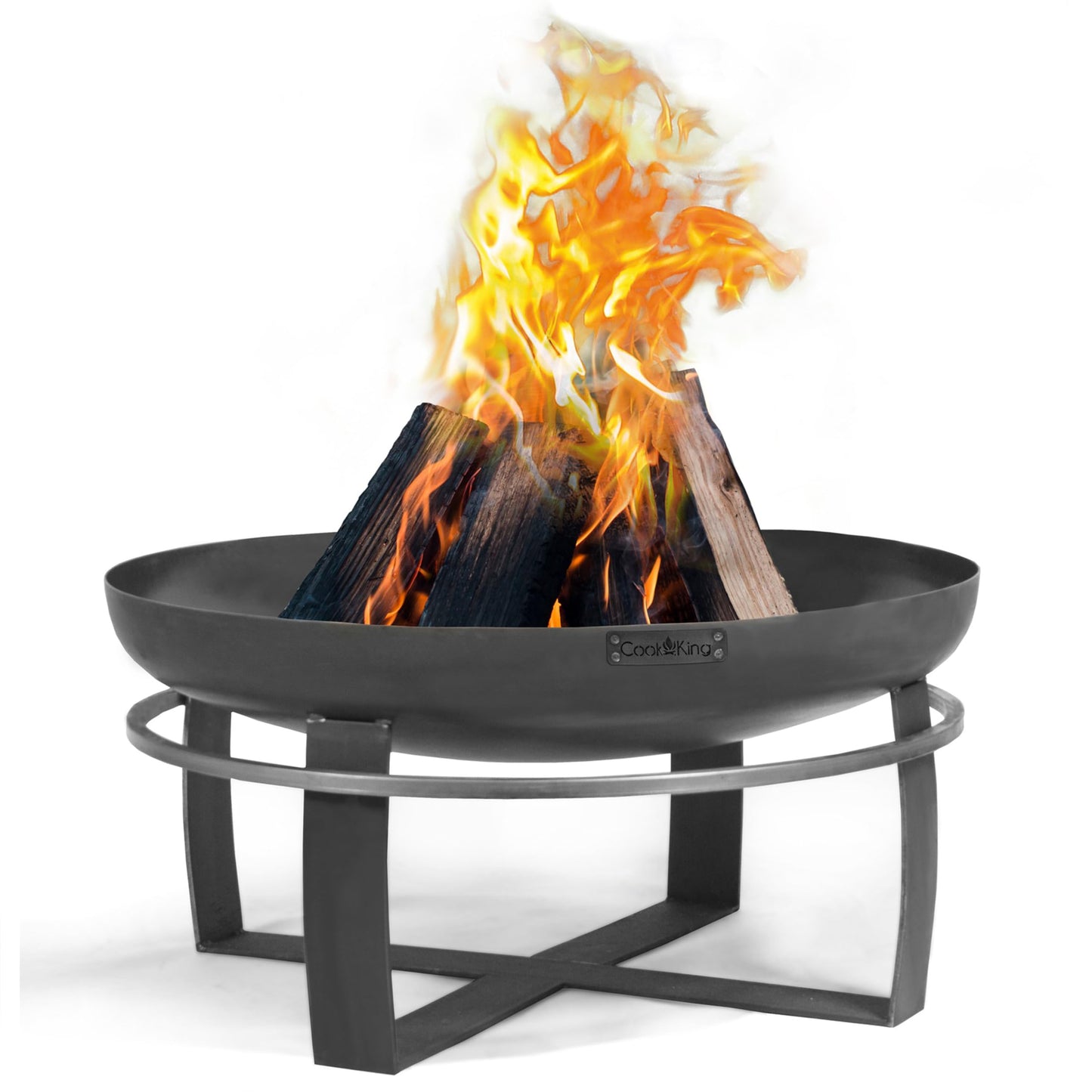 Ignition 24" Handcrafted Cooking Fire Pit with Cooking Grill Plate, Cover Lid and Wood Burning for Backyard Bonfire Campfire for Outside, Medium Outdoor Raw Steel Firepit, by Good Directions