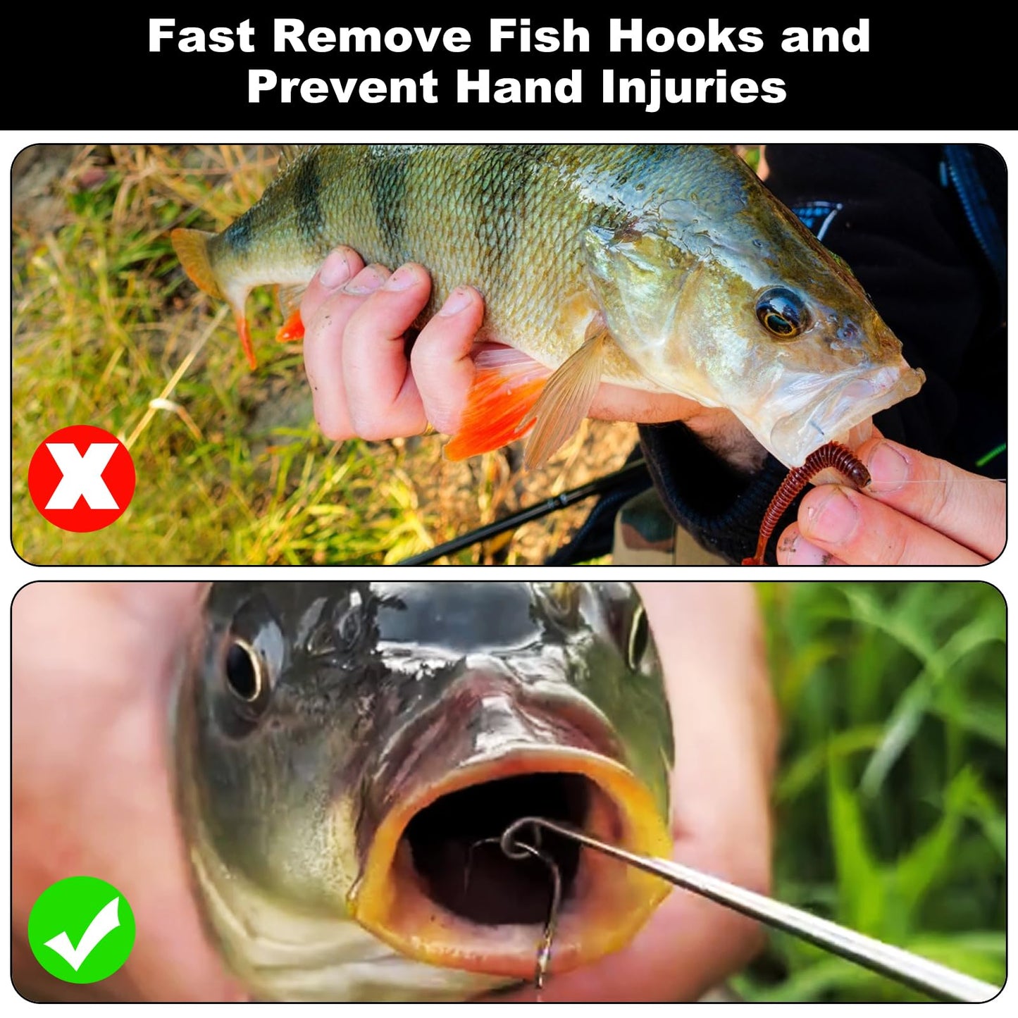 Realure Fishing Hook Quick Removal Device Descending 2 Sizes Fish Hook Remover Tool Kit Set for Saltwater Security Extractor, Fishhook Unhooking Stainless Steel Magnetic Release Accessories (Black)
