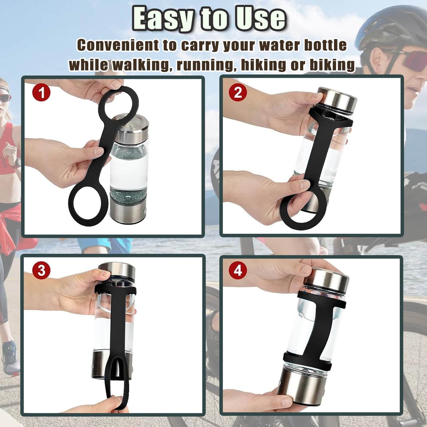 2 Pcs Water Bottle Carrier Grip Water Handle Grip Portable Silicone Band Holder Strap Handheld Water Bottle Handle Strap Soft Silicone Non-Slip Carrier Grip for Bike Gym or Jogging