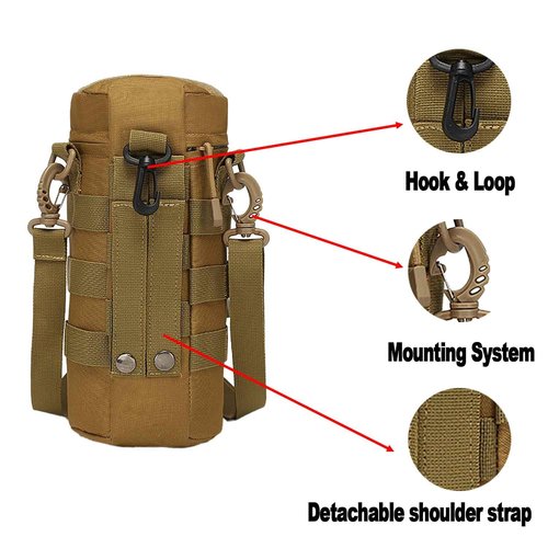 LFWATAXY 1 Pcs Tactical Water Bottle Pouch Tactical Backpack Attachment Pouches Water Bottle Pouch Zipper Water Bottle Bag Water Bottle Holder with Strap Hiking Camping Outdoor Travel (Khaki)