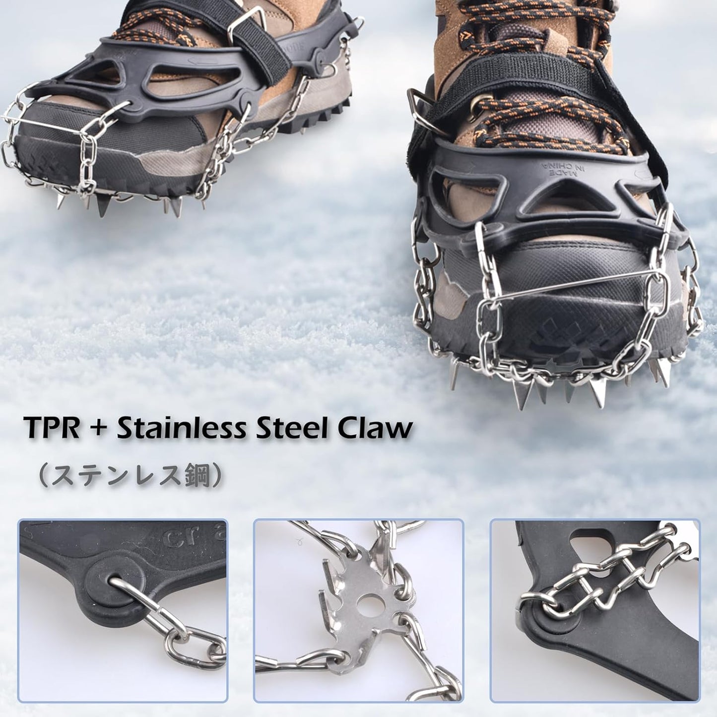 TRIWONDER Ice Grips 10/18/24 Teeth Anti-Slip Shoe Boot Snow Ice Spikes Crampons Cleats Stretch Footwear Traction