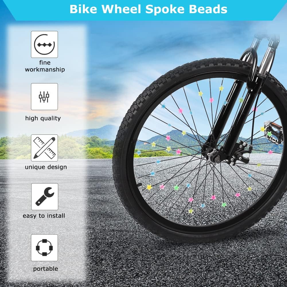 VGEBY Bike Wheel Spokes Beads, Plastic Luminous Bicycle Tire Spoke Bead Clip Decorations Bike Spoke Decorations (36PCS Star Beads)