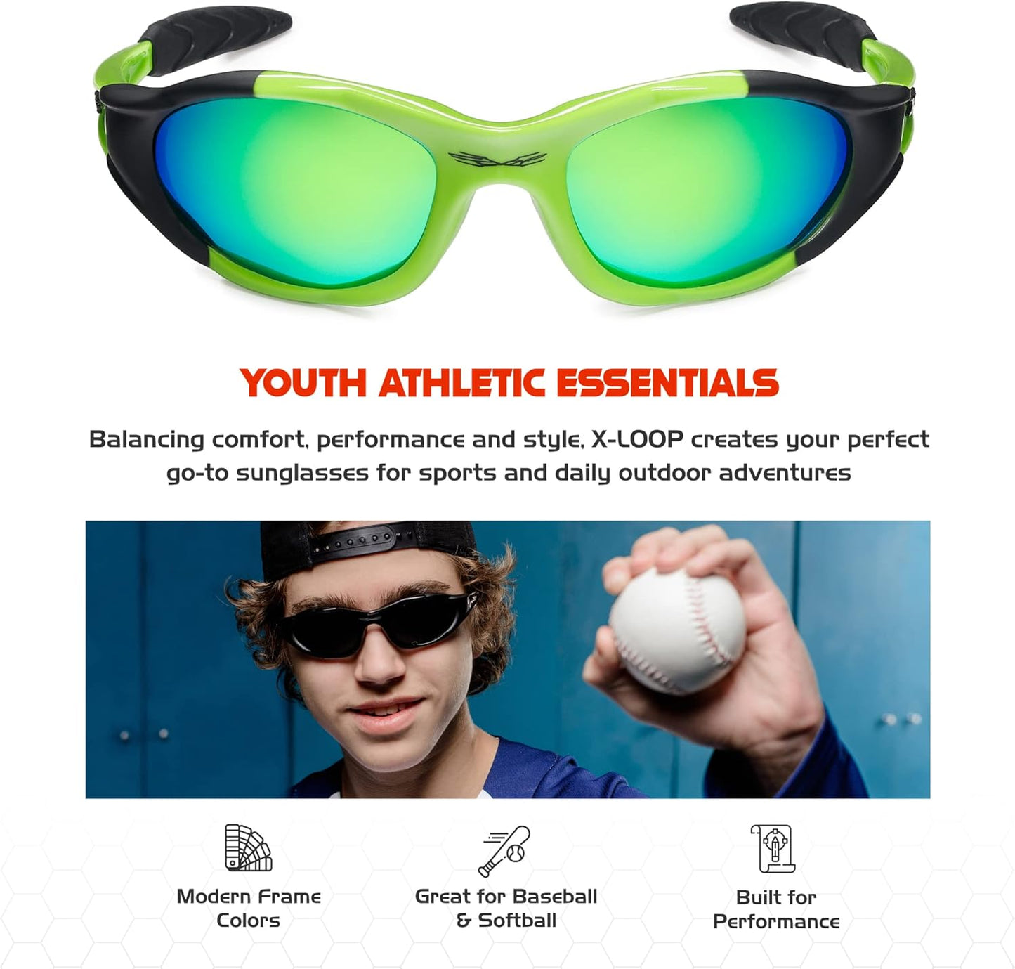 Polarized Youth Sports Sunglasses for Boys & Teens (Ages 8-16) - UV400 Baseball Wraparound